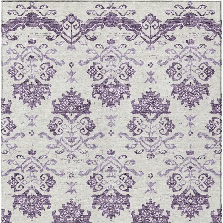 Purple Silver And Lilac Oriental Washable Indoor Outdoor Area Rug Photo 5