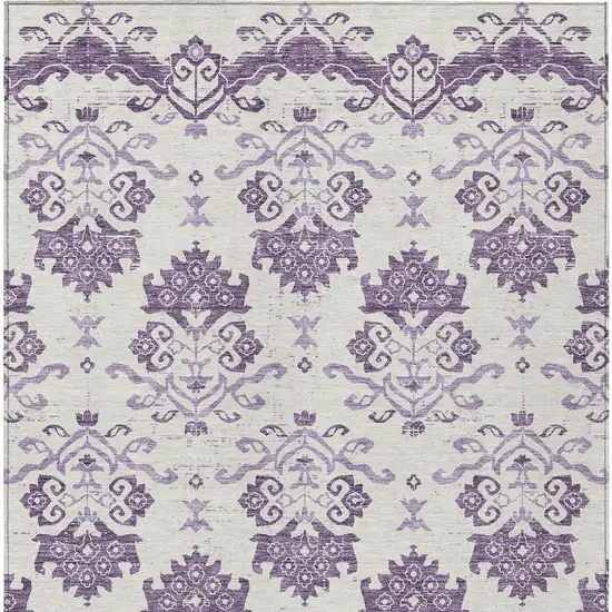 Purple Silver And Lilac Oriental Washable Indoor Outdoor Area Rug Photo 5