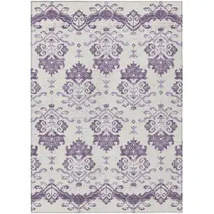 Photo of Purple Silver And Lilac Oriental Washable Indoor Outdoor Area Rug
