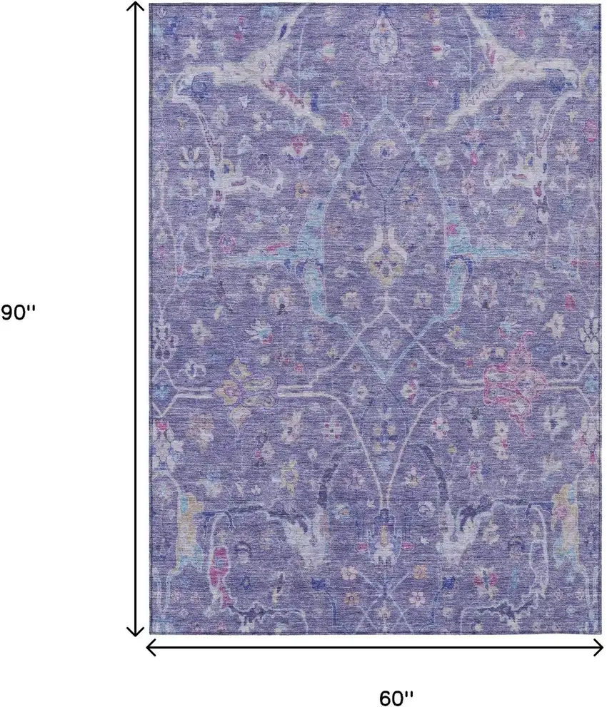 Purple Sky Blue And Silver Floral Washable Indoor Outdoor Area Rug Photo 3