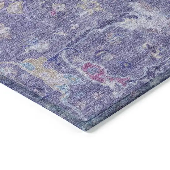 Purple Sky Blue And Silver Floral Washable Indoor Outdoor Area Rug Photo 5
