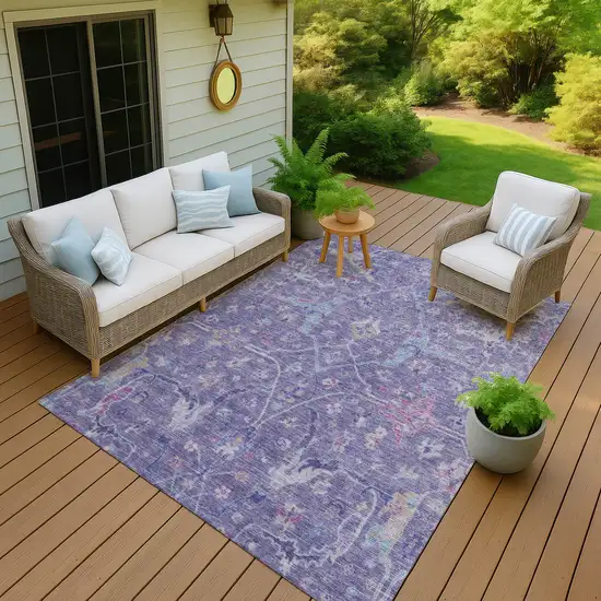 Purple Sky Blue And Silver Floral Washable Indoor Outdoor Area Rug Photo 7