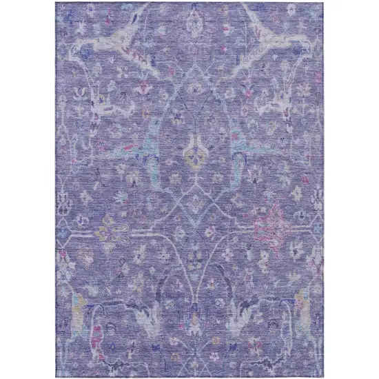Purple Sky Blue And Silver Floral Washable Indoor Outdoor Area Rug Photo 2