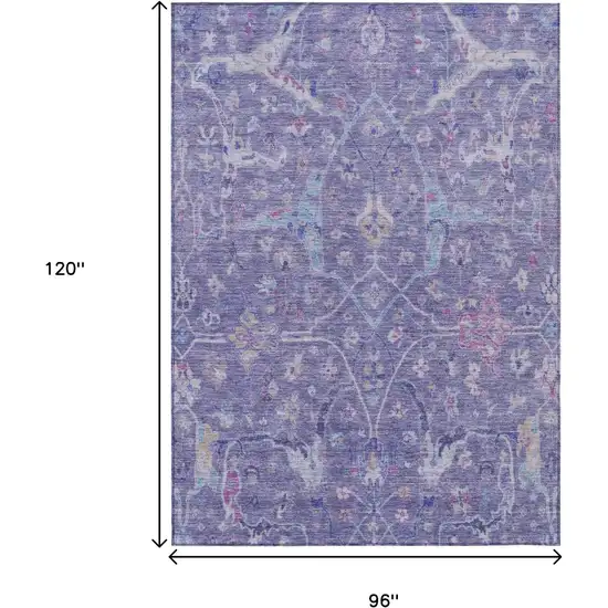 Purple Sky Blue And Silver Floral Washable Indoor Outdoor Area Rug Photo 3