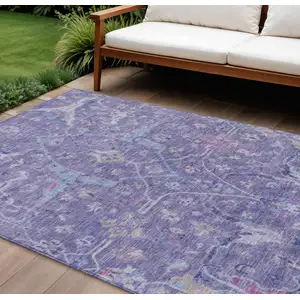 Photo of Purple Sky Blue And Silver Floral Washable Indoor Outdoor Area Rug