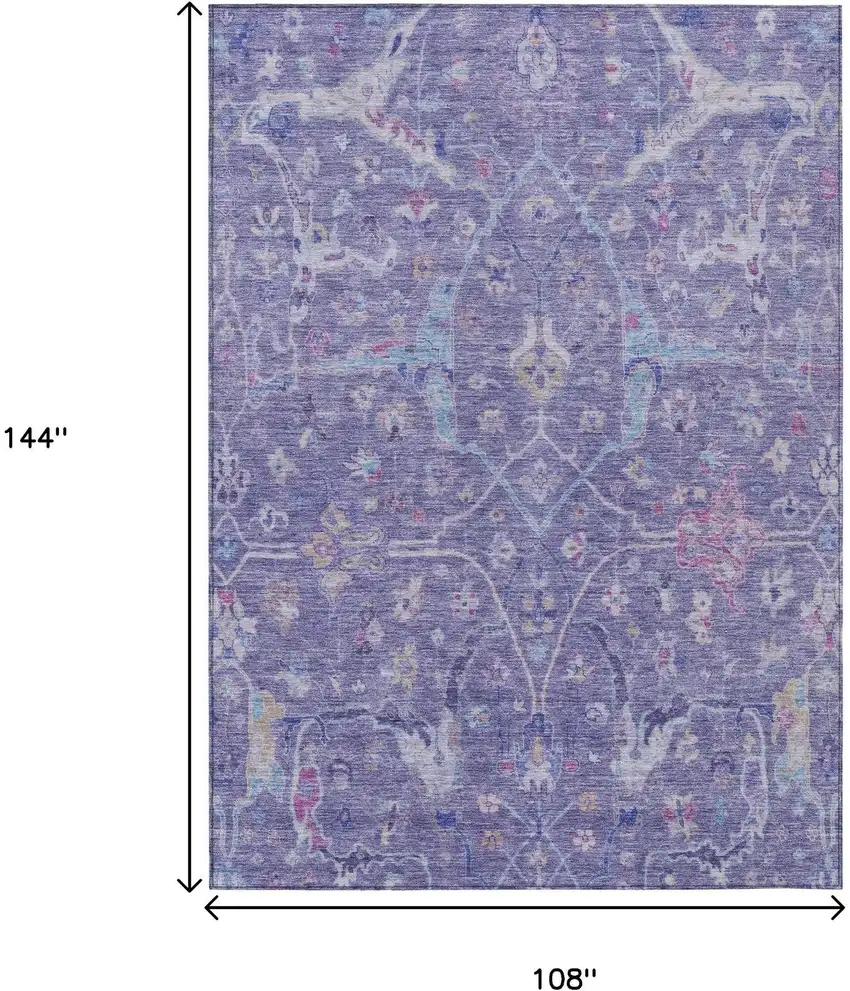 Purple Sky Blue And Silver Floral Washable Indoor Outdoor Area Rug Photo 3