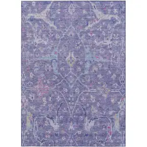 Photo of Purple Sky Blue And Silver Floral Washable Indoor Outdoor Area Rug
