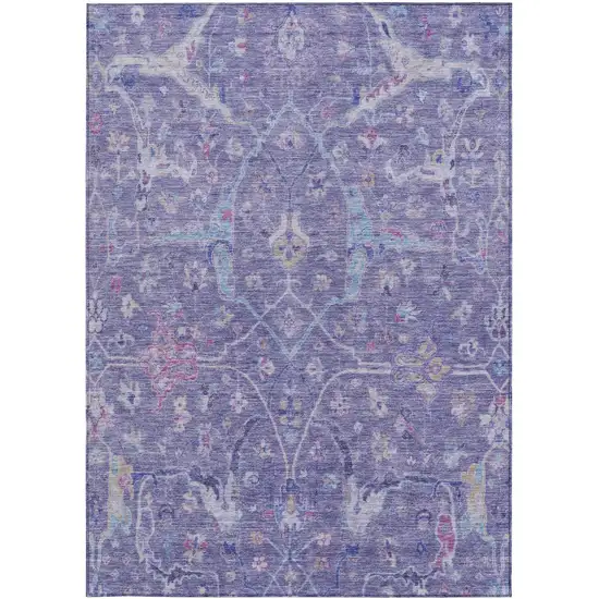 Purple Sky Blue And Silver Floral Washable Indoor Outdoor Area Rug Photo 4