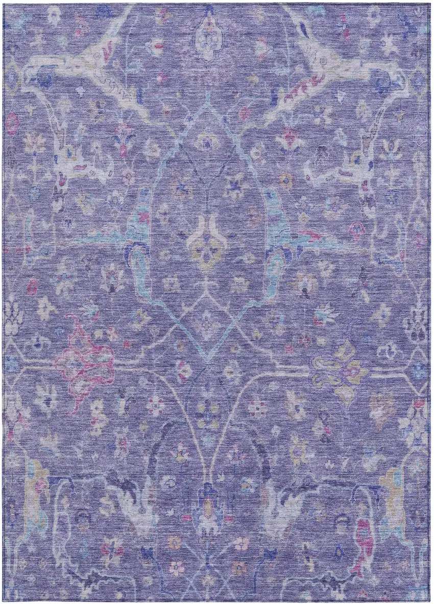 Purple Sky Blue And Silver Floral Washable Indoor Outdoor Area Rug Photo 4
