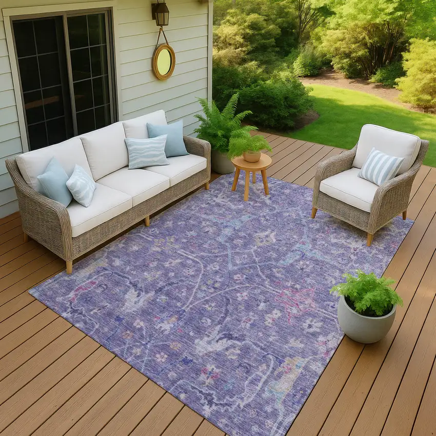 Purple Sky Blue And Silver Floral Washable Indoor Outdoor Area Rug Photo 7