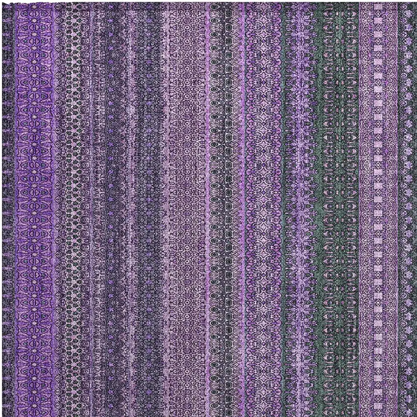 Purple Striped Washable Non Skid Indoor Outdoor Area Rug Photo 5