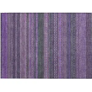 Photo of Purple Striped Washable Non Skid Indoor Outdoor Area Rug
