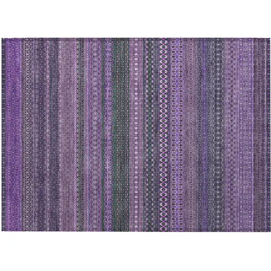 Purple Striped Washable Non Skid Indoor Outdoor Area Rug Photo 2