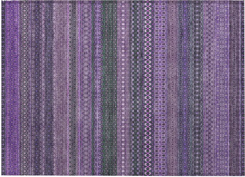 Purple Striped Washable Non Skid Indoor Outdoor Area Rug Photo 2