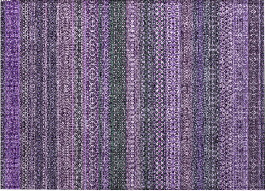 Purple Striped Washable Non Skid Indoor Outdoor Area Rug Photo 2