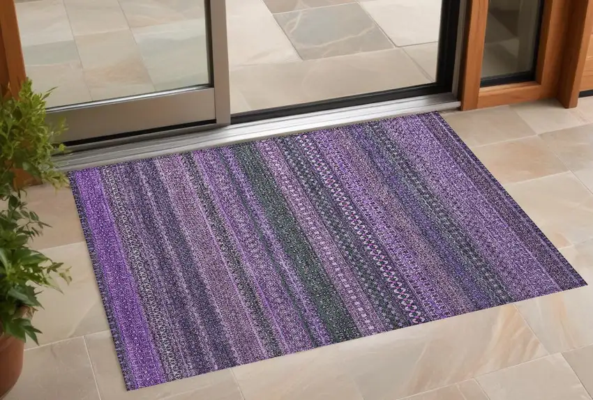 Purple Striped Washable Non Skid Indoor Outdoor Area Rug Photo 1