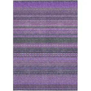 Photo of Purple Striped Washable Non Skid Indoor Outdoor Area Rug