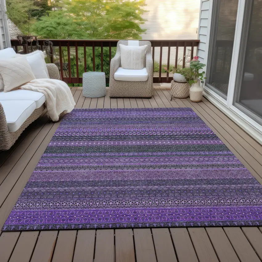 Purple Striped Washable Non Skid Indoor Outdoor Area Rug Photo 9