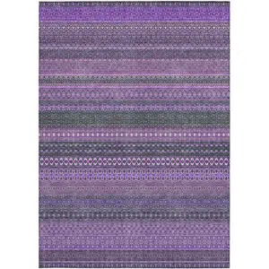 Photo of Purple Striped Washable Non Skid Indoor Outdoor Area Rug