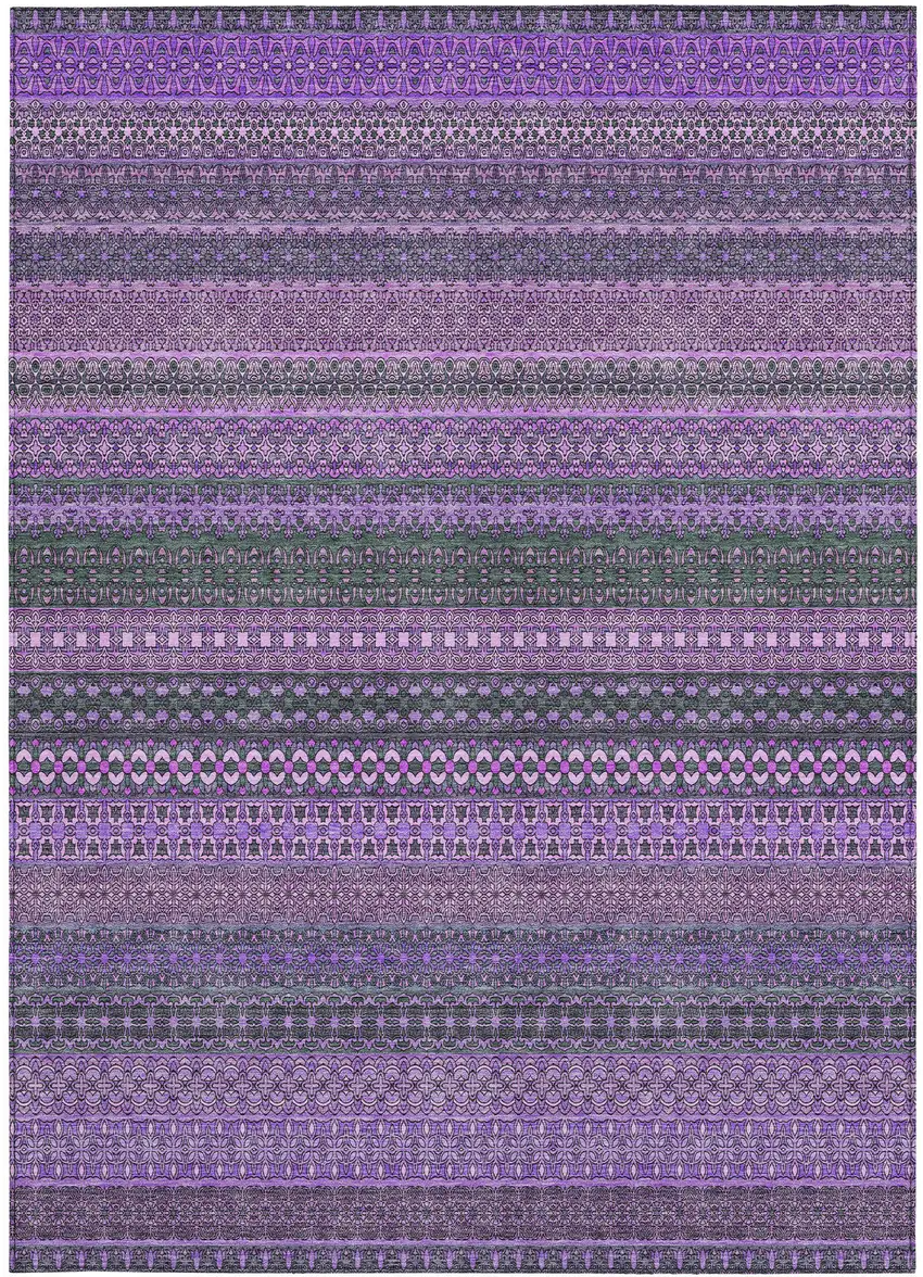 Purple Striped Washable Non Skid Indoor Outdoor Area Rug Photo 5