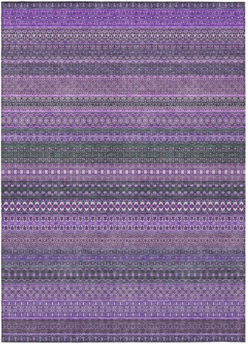 Purple Striped Washable Non Skid Indoor Outdoor Area Rug Photo 2