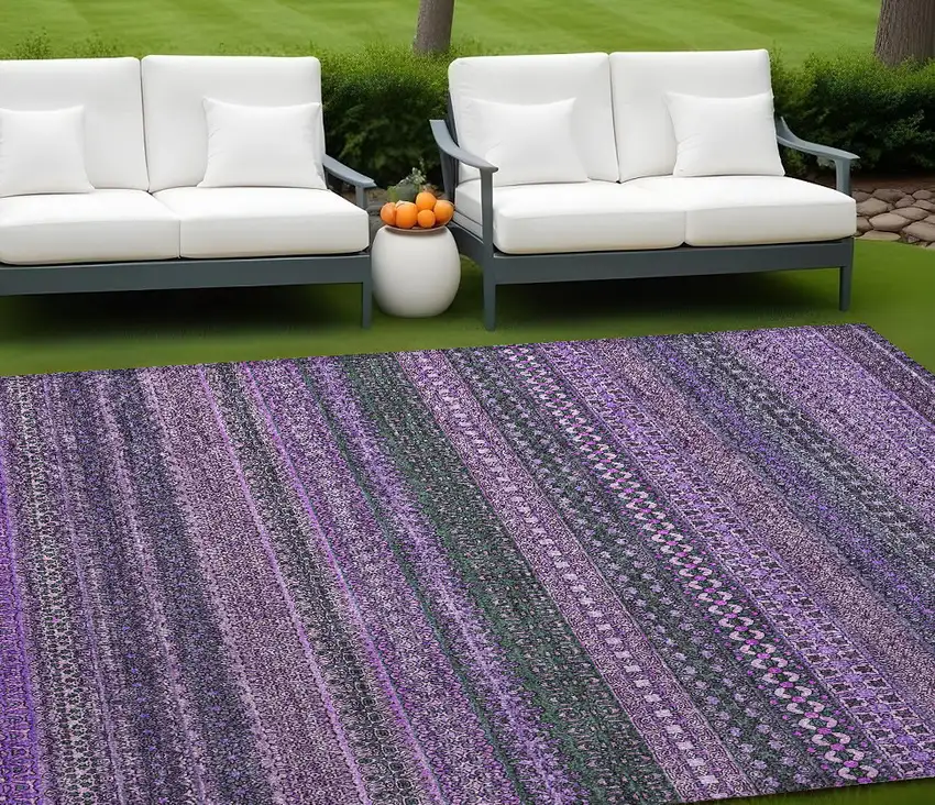 Purple Striped Washable Non Skid Indoor Outdoor Area Rug Photo 1