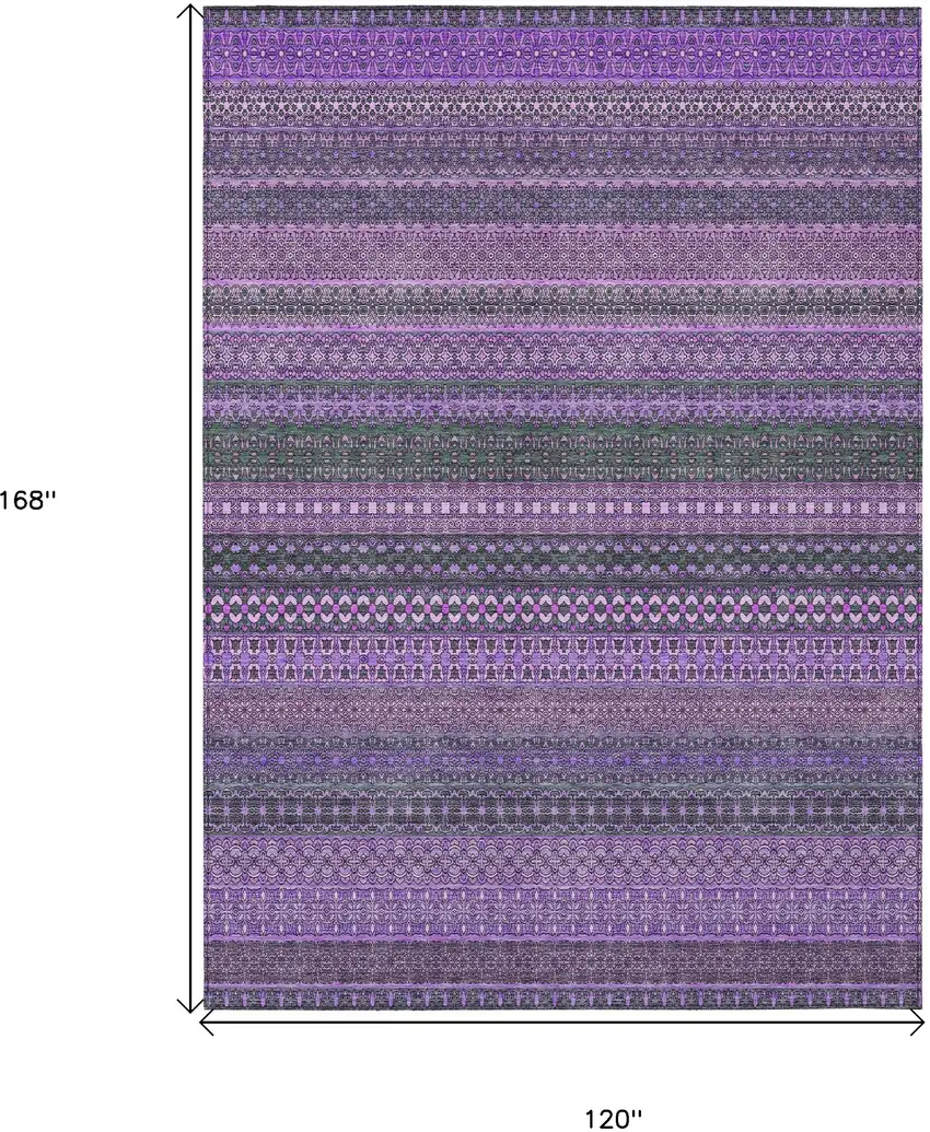 Purple Striped Washable Non Skid Indoor Outdoor Area Rug Photo 3