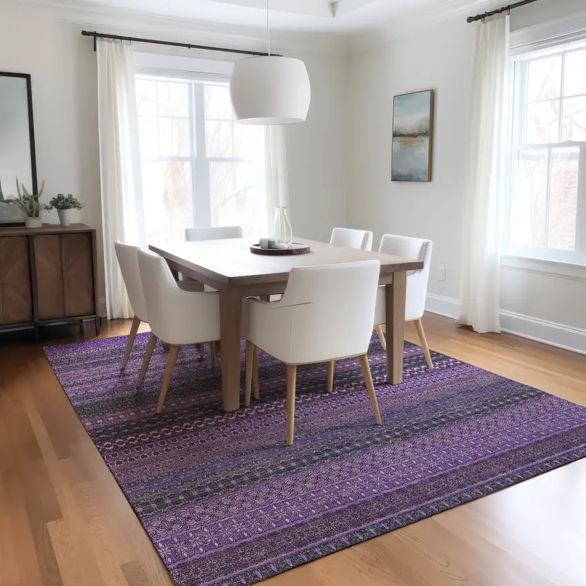 Purple Striped Washable Non Skid Indoor Outdoor Area Rug Photo 8