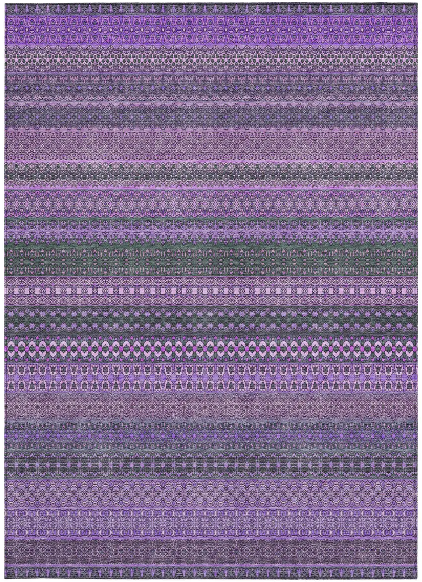 Purple Striped Washable Non Skid Indoor Outdoor Area Rug Photo 4