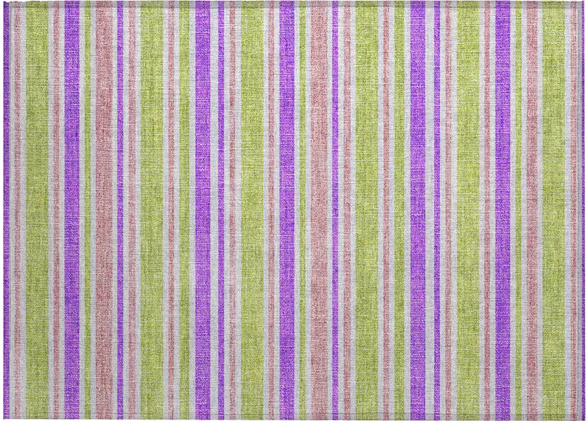Purple Green and Pink Striped Washable Non Skid Indoor Outdoor Area Rug Photo 2