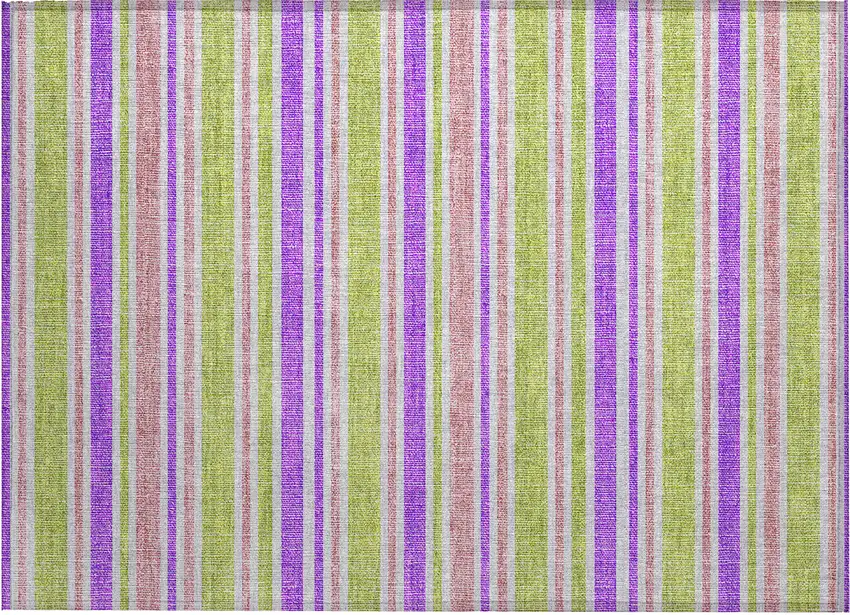 Purple Green and Pink Striped Washable Non Skid Indoor Outdoor Area Rug Photo 2