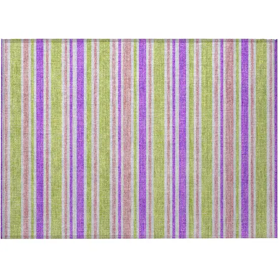 Purple Green and Pink Striped Washable Non Skid Indoor Outdoor Area Rug Photo 4
