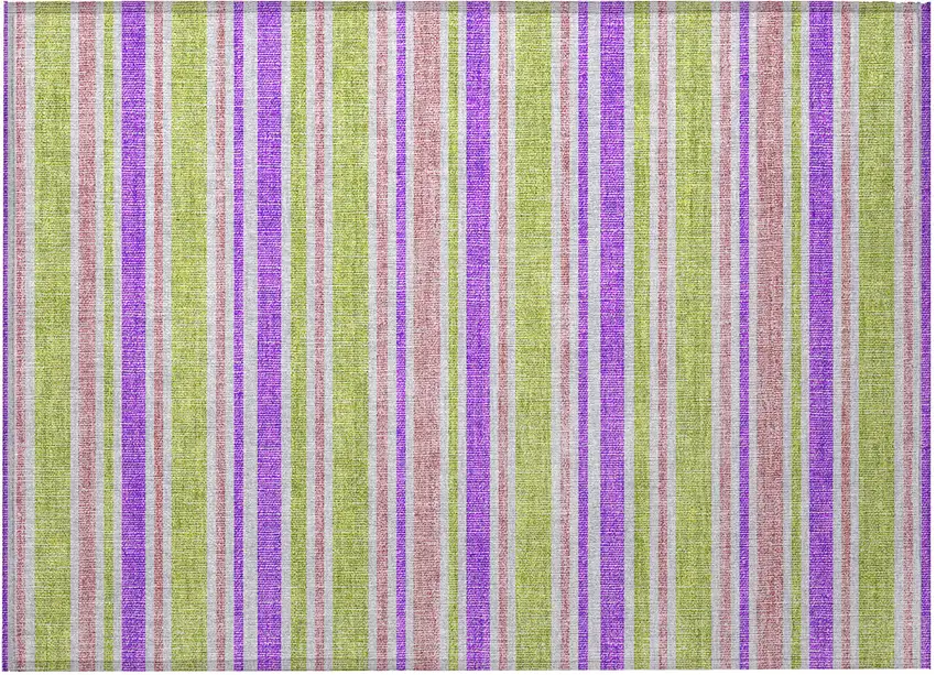 Purple Green and Pink Striped Washable Non Skid Indoor Outdoor Area Rug Photo 4