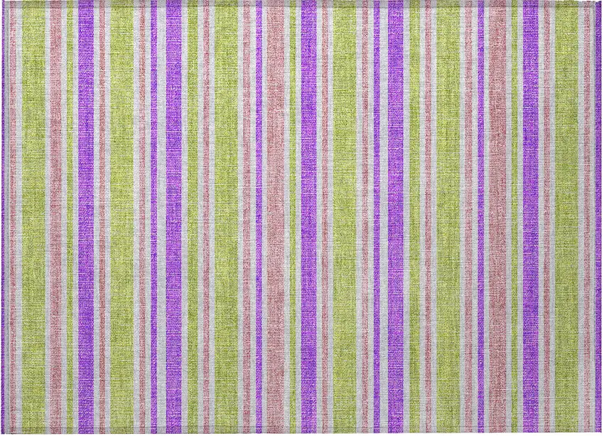 Purple Green and Pink Striped Washable Non Skid Indoor Outdoor Area Rug Photo 5