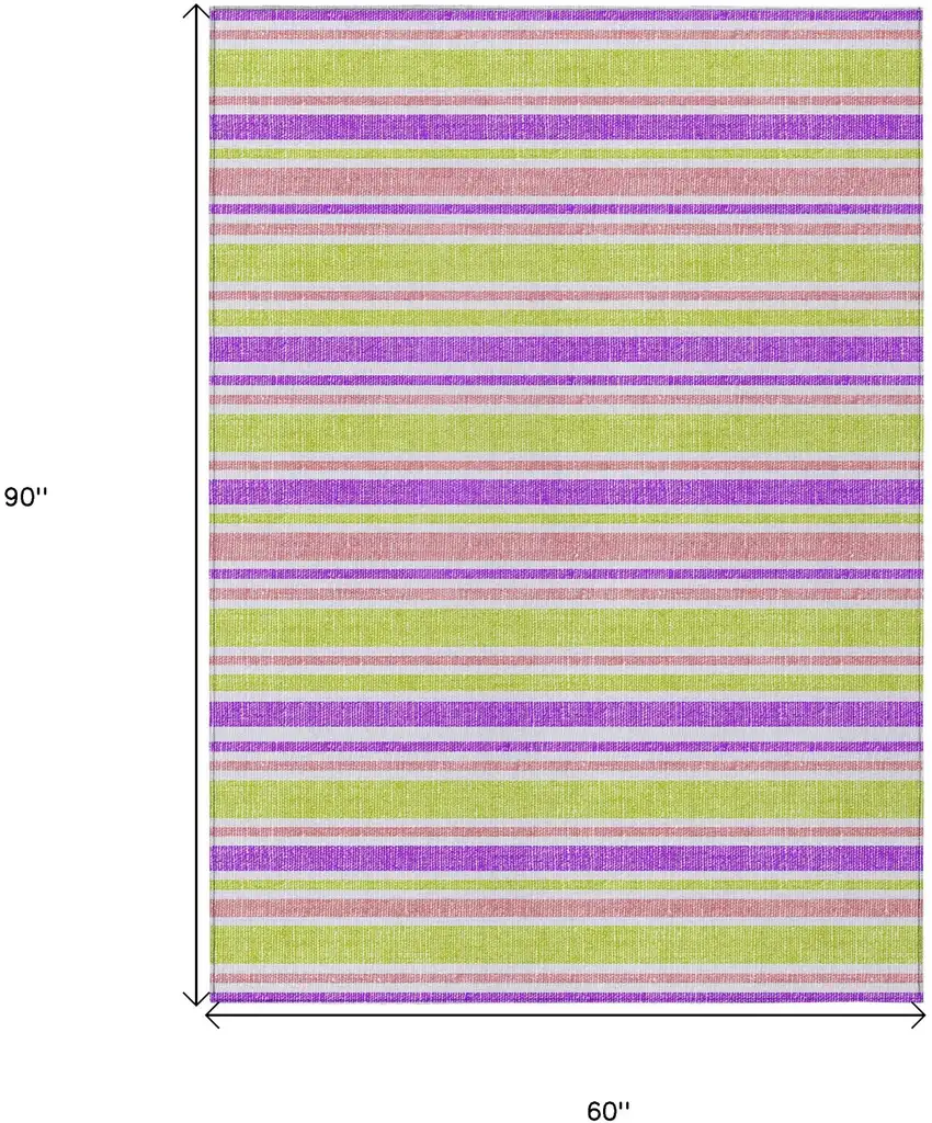 Purple Green and Pink Striped Washable Non Skid Indoor Outdoor Area Rug Photo 3