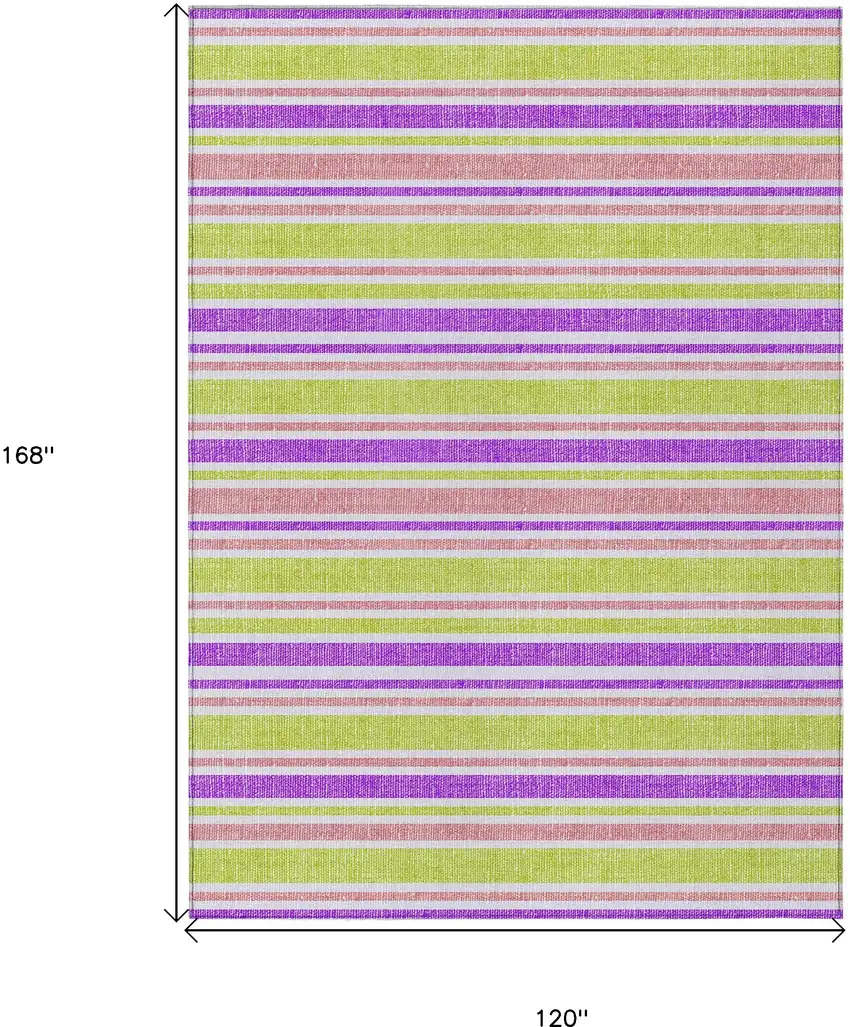 Purple Green and Pink Striped Washable Non Skid Indoor Outdoor Area Rug Photo 3