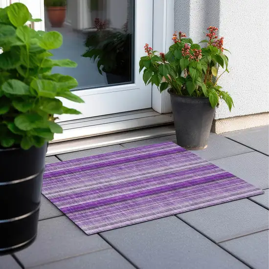 Purple Striped Washable Non Skid Indoor Outdoor Area Rug Photo 7