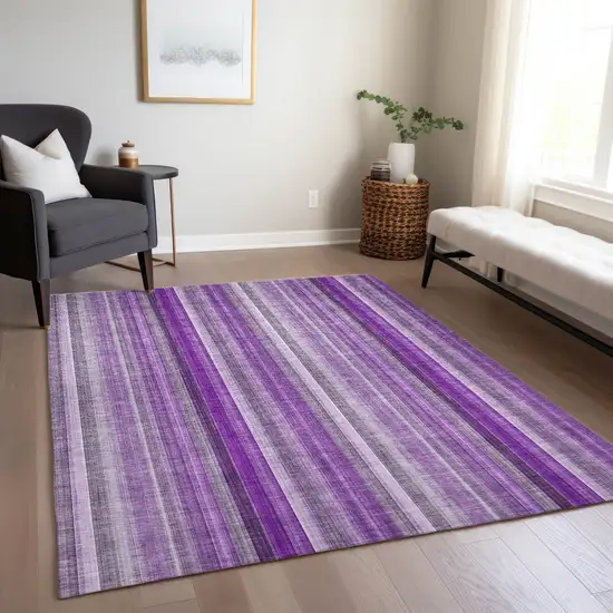 Purple Striped Washable Indoor Outdoor Area Rug Photo 9