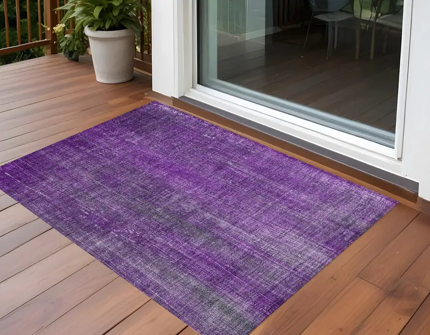 Purple Striped Washable Non Skid Indoor Outdoor Area Rug Photo 1