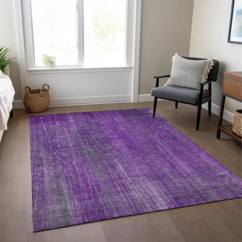 Purple Striped Washable Non Skid Indoor Outdoor Area Rug Photo 9