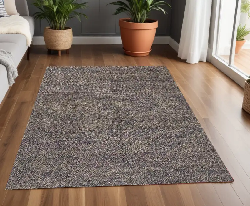 Purple and Gray Wool Hand Woven Distressed Area Rug Photo 1