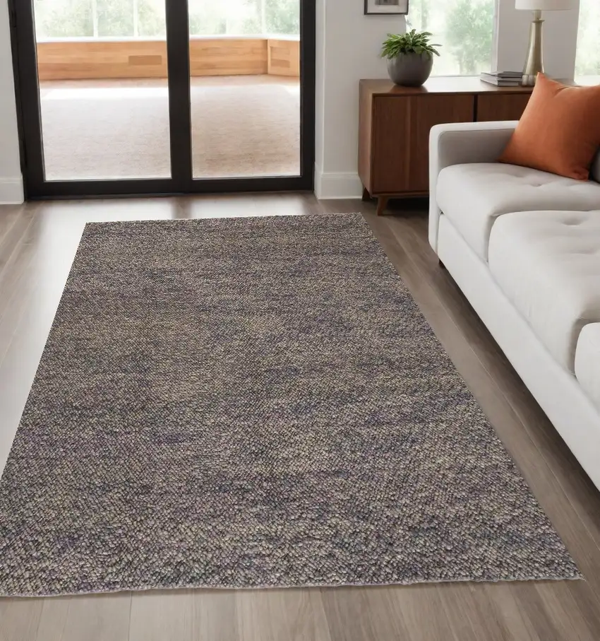 Purple and Gray Wool Hand Woven Distressed Area Rug Photo 1