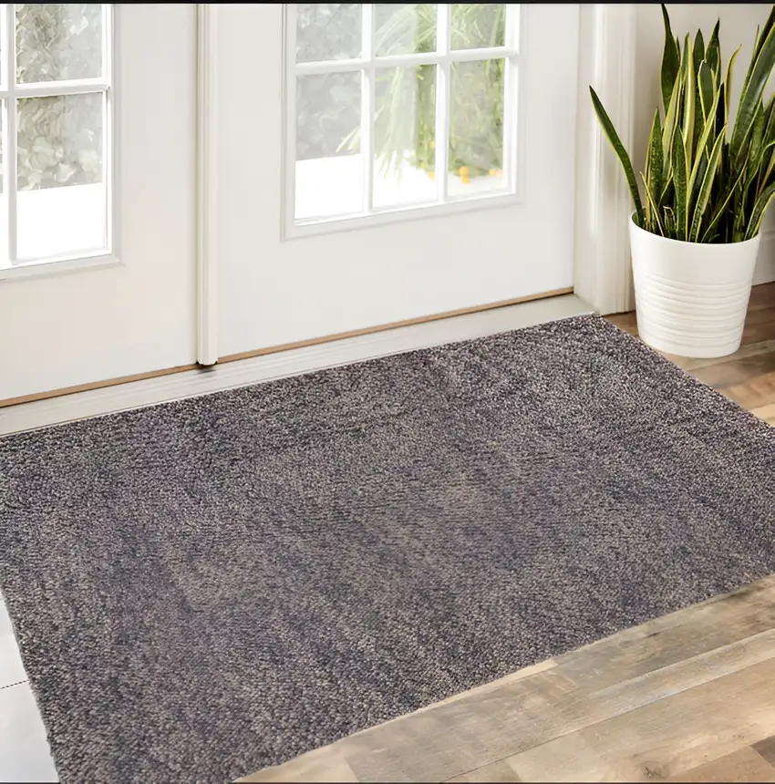 Purple and Gray Wool Hand Woven Distressed Area Rug Photo 1