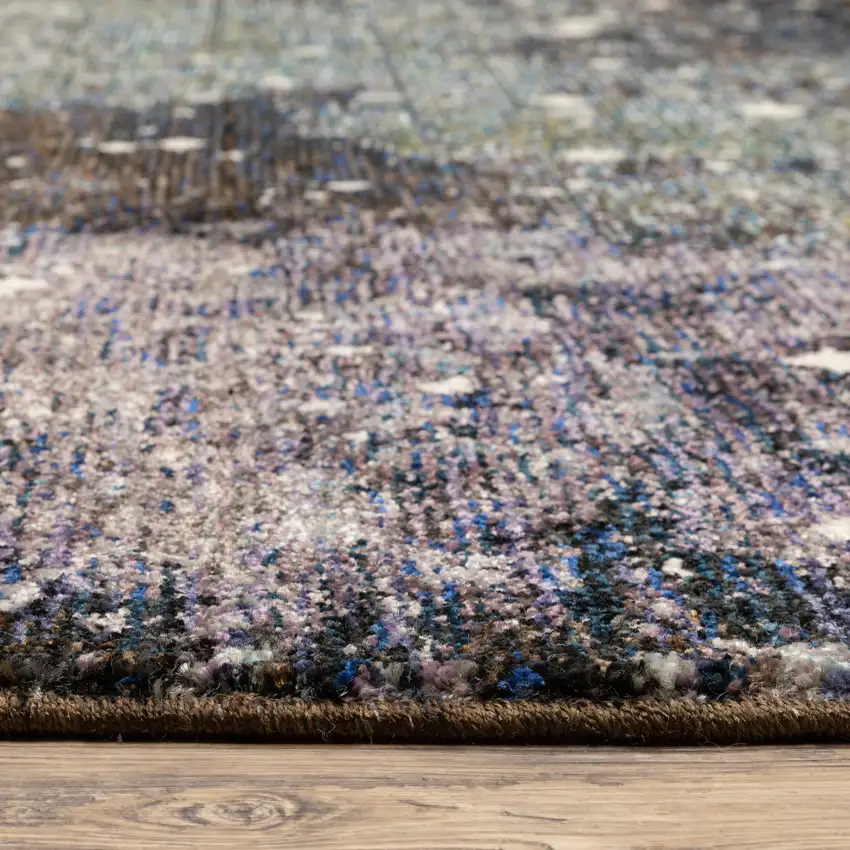 Purple Teal And Brown Abstract Power Loom Stain Resistant Area Rug Photo 6