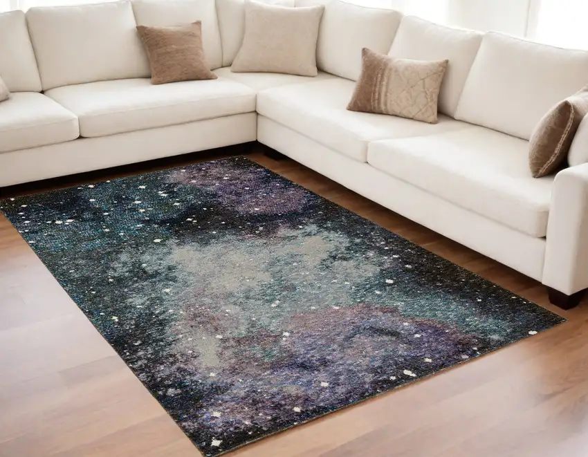 Purple and Ivory Abstract Power Loom Area Rug Photo 1