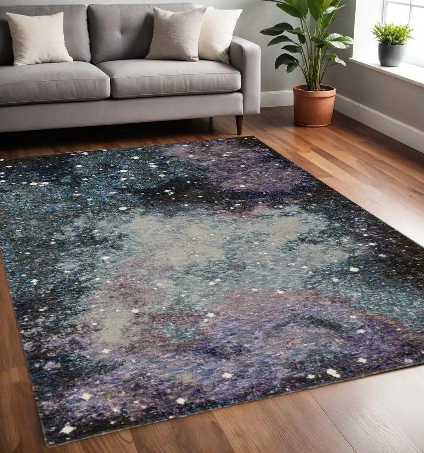 Purple and Ivory Abstract Power Loom Area Rug Photo 1
