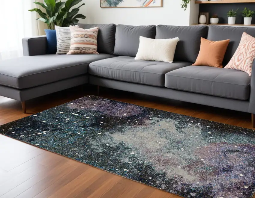 Purple and Ivory Abstract Power Loom Area Rug Photo 1
