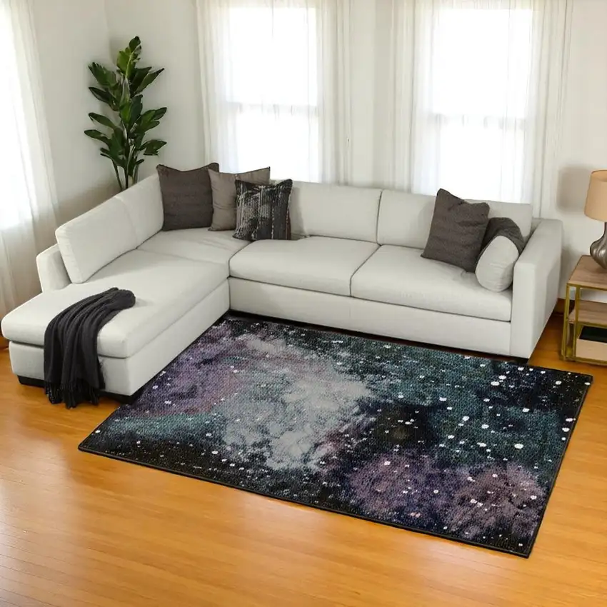 Purple and Ivory Abstract Power Loom Area Rug Photo 1