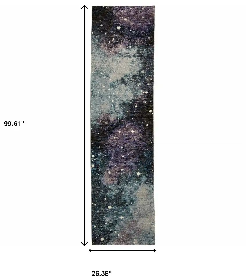 8' Runner Purple and Ivory Abstract Power Loom Runner Rug Photo 3