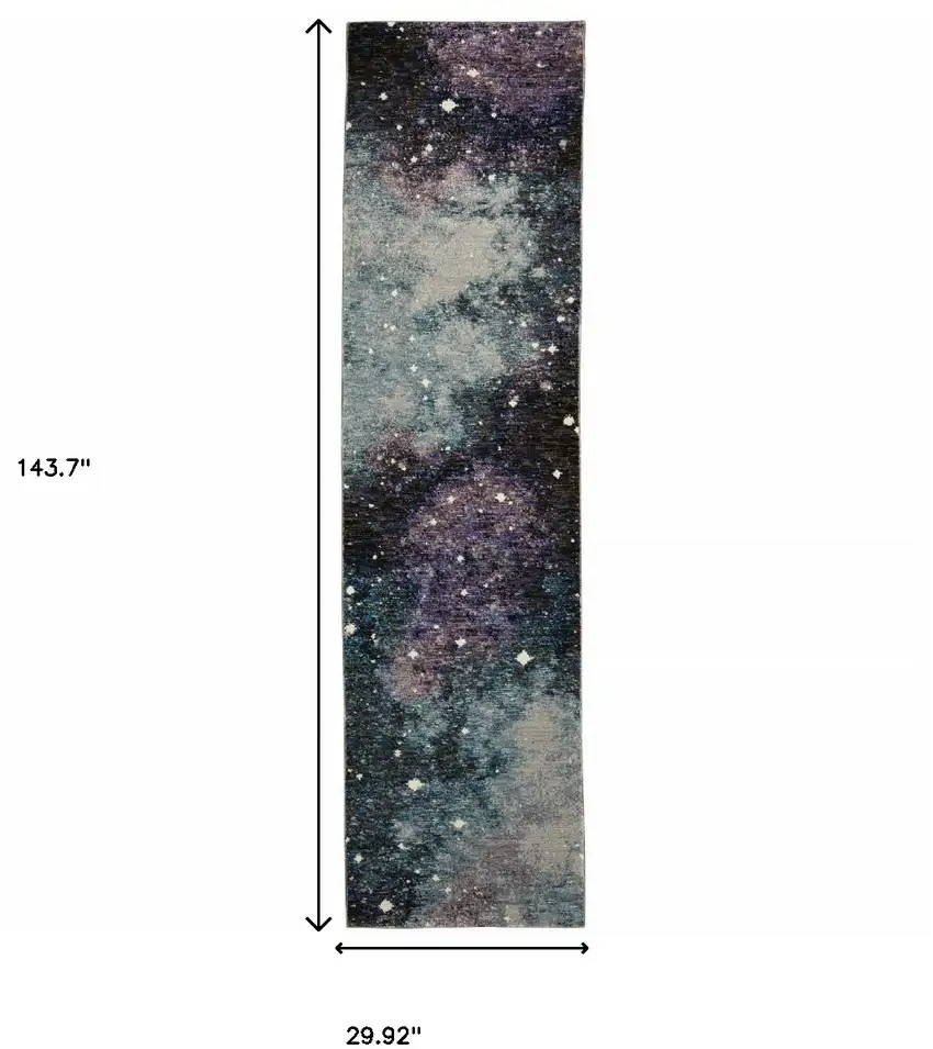 12' Runner Purple Teal and Brown Abstract Power Loom Runner Rug Photo 3